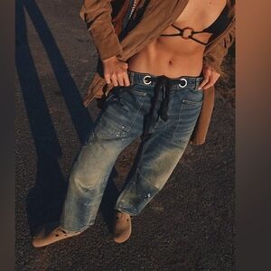 Free People Blue Cropped Denim Jeans